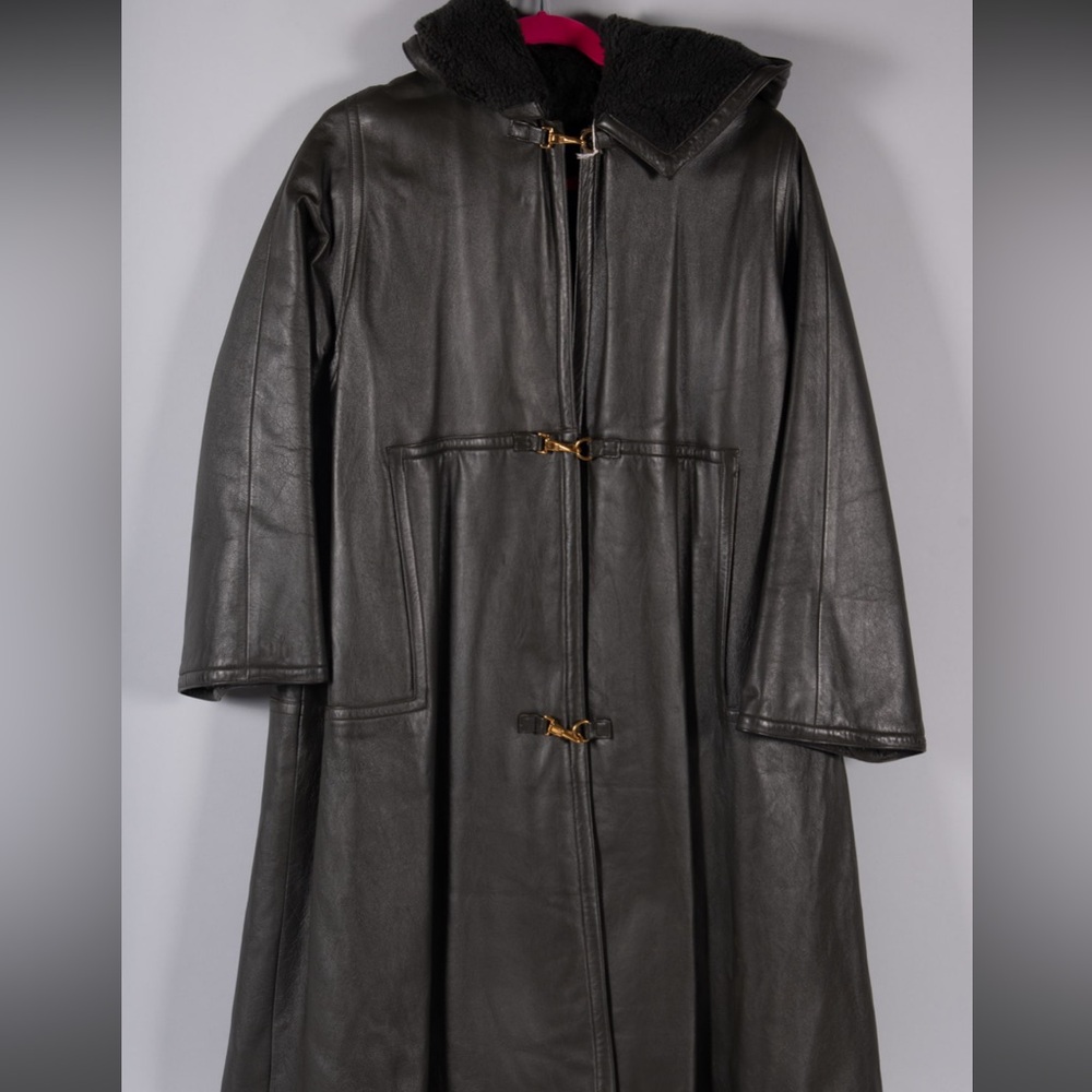 60s Bonnie Cashin Sills Leather + Faux Fur Coat - Dark Olive M RARE HTF